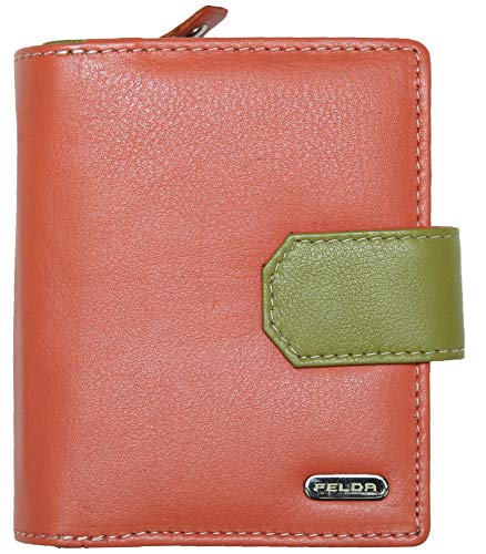 Felda - Damen Geldbörse aus Echtleder - RFID-Blocker - 14 Kartenfächer & Münzfach - Koralle Multi von FELDA