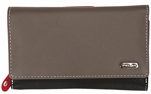 Felda - Damen Geldbörse aus weichem Echtleder - Kartenfächer & RFID-Schutz - in Geschenkschachtel - Champignon Mehrfarbig von FELDA