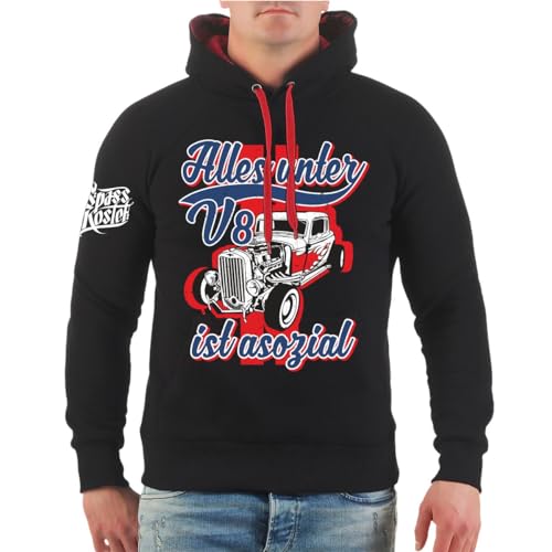 FELDWEGHEIZER Herren Kapuzenpullover Alles unter V8 ist asozial rockn roll hot Rod Flathead von FELDWEGHEIZER
