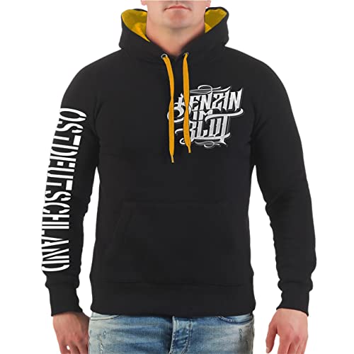 FELDWEGHEIZER Herren Kapuzenpullover Hoodie Benzin im Blut Simson Moped Spruch auf dem Rücken Größe S - 5XL von FELDWEGHEIZER