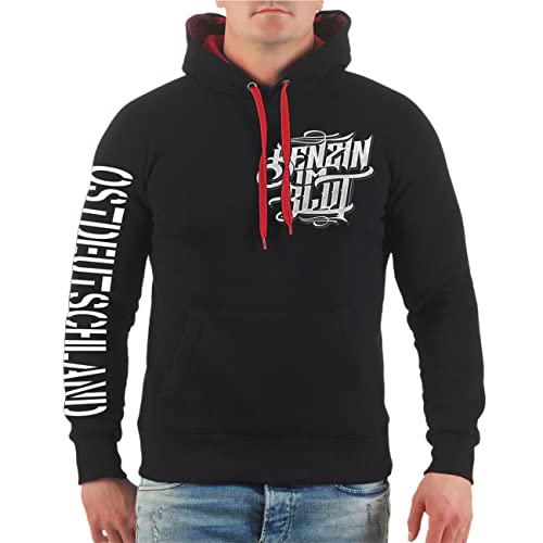 FELDWEGHEIZER Herren Kapuzenpullover Hoodie Benzin im Blut Simson Moped Spruch auf dem Rücken Größe S - 5XL von FELDWEGHEIZER