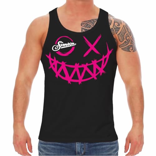 FELDWEGHEIZER Herren Tanktop Muskelshirt Simson Pink Bad Hardcore Smiley schwarz Größe S - 5XL von FELDWEGHEIZER