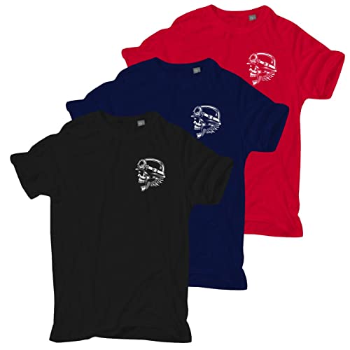 FELDWEGHEIZER Herren Tshirt Übergrössen 3er Pack Biker mit Helm Totenkopf Grösse 3XL bis 5XL von FELDWEGHEIZER