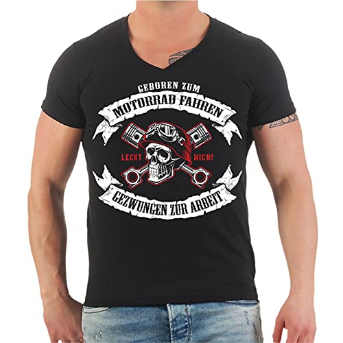 Männer und Herren T-Shirt Biker SPRÜCHE Geboren zum Motorrad Fahren gezwungen zur Arbeit Größe S - 5XL von FELDWEGHEIZER