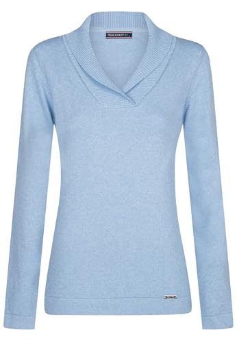 FELIX HARDY Damen Polo Pullover Polokragen Pullover Langarmshirt Feinstrick Sweater Freizeit Basic Strickpullover 100% Baumwolle Regular Fit Blau- M von FELIX HARDY