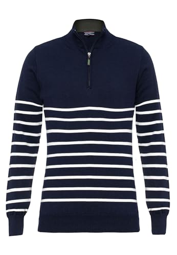 FELIX HARDY Damen Troyer Pullover Mit 1/4 Halber Reißverschluss Sweater Winter Pulli Strickpullover Mit Half Zip 100% Baumwolle Regular Fit Navy- L von FELIX HARDY