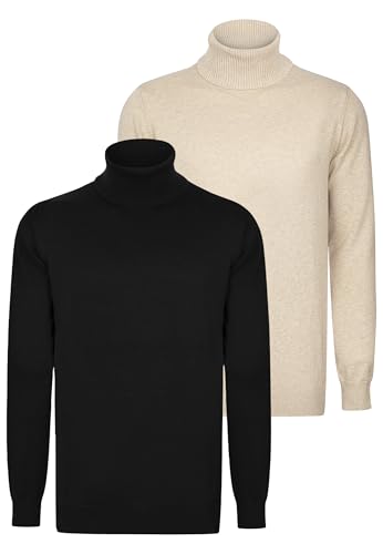 FELIX HARDY Pullover Für Herren Rollkragen Strickpullover Langarm Sweater Winterpullover Pullover Oberteil 100% Baumwolle Regular Fit Schwarz-Beige- M von FELIX HARDY