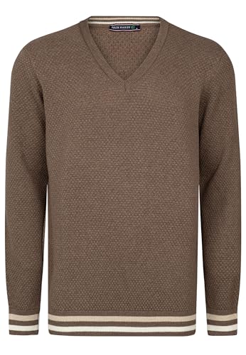 FELIX HARDY Pullover Für Herren V-Ausschnitt Strickpullover Langarm Sweater Winterpullover Pullover Oberteil 100% Baumwolle Regular Fit Braun- M von FELIX HARDY