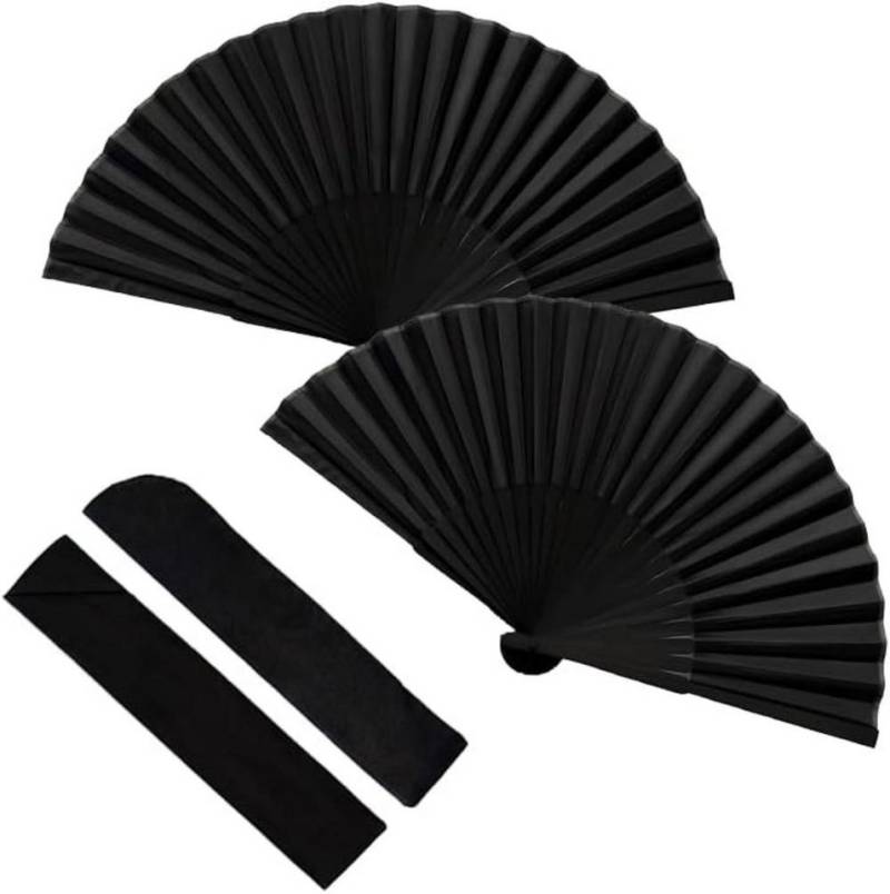FELIXLEO Handfächer Pack of 2 Hand Fan Black Folding Fan Foldable Hand Fan Black Pocket, (1-tlg) von FELIXLEO