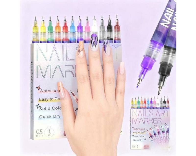 FELIXLEO Nageldesign Zubehör 12 farbige Nageldesign Marker Set Acryl schnelltrocknend, 1-tlg. von FELIXLEO