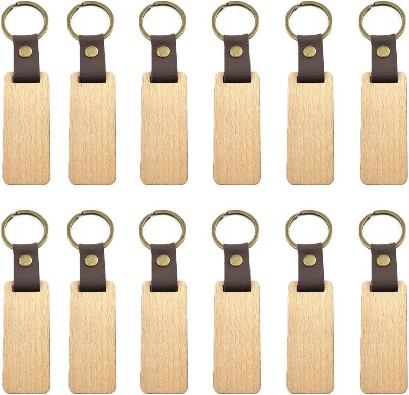 FELIXLEO Schlüsselanhänger 12 Stück Holz Schlüsselanhänger Rohlinge Blanko zum Gravieren DIY (1-tlg) von FELIXLEO