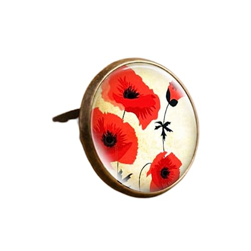 FELIXWASH Punk Stil Red Poppy Ring Feld der Mohnblumen Blume Kunst Bild Dome Glas Schmuck Blumen Einstellbar Ringe Handgemachten Schmuck von FELIXWASH