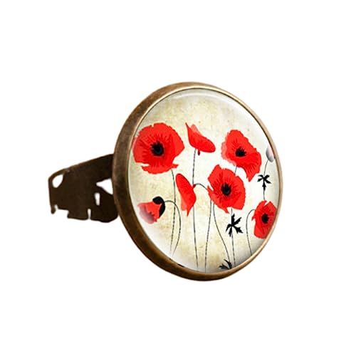 FELIXWASH Punk Stil Red Poppy Ring Feld der Mohnblumen Blume Kunst Bild Dome Glas Schmuck Blumen Einstellbar Ringe Handgemachten Schmuck von FELIXWASH