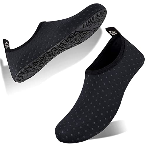 FELOVE Badeschuhe Wasserschuhe Strandschuhe Surfschuhe Barfuß Schuhe,Breathable Schwimmschuhe Hausschuhe Yoga Schuhe für Wassersport für Damen Herren, Schwarz.DO 44/45 von FELOVE
