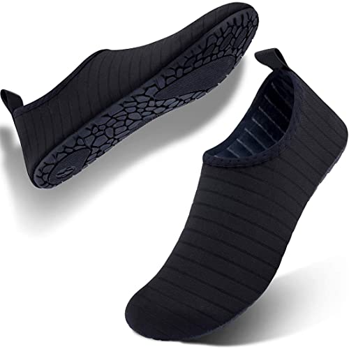 FELOVE Badeschuhe Wasserschuhe Strandschuhe Surfschuhe Barfuß Schuhe,Breathable Schwimmschuhe Hausschuhe Yoga Schuhe für Wassersport für Damen Herren, Schwarz.TW 40/41 von FELOVE