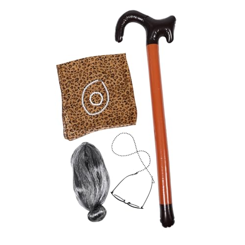 FELTECHELECTR 1satz Oma Kostüm Set Mit Perücke Brille Halskette Und Gehstock Teiliges Accessoire Für Cosplay Karneval Und Theateraufführungen Für Verschiedene Anlässe von FELTECHELECTR