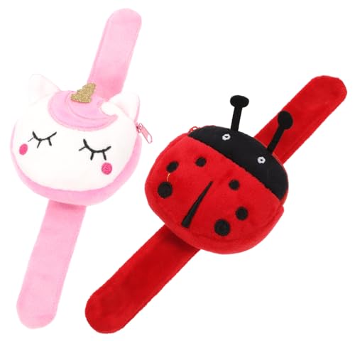 FELTECHELECTR 2 Stück Slap Bracelet mit Niedlicher Plüsch geldbörse Weiches Armband mit Tiermotiv Bequemes Vielseitiges Partygeschenk für Mädchen und Jungen Praktische Handgelenktasche von FELTECHELECTR