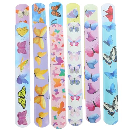 FELTECHELECTR 24stücke Schmetterling Slap Armbänder Kinderschmuck Partygeschenke Kinderarmbänder Mit Schmetterlingsmotiv Stahlblech Für Party Spiel Preis Im Klassenzimmer von FELTECHELECTR