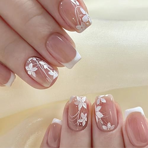FEMBW Press on Nails Kurze, Quadratische Fingernägel zum Aufkleben, Squoval Nude Natürlich Kreative Blühende Blumen Fake Nägel, Full Cover Kunstnägel Fake Nails für Frauen FEMBW Press on Nails Kurze, Quadratische Fingernägel zum Aufkleben, Squoval Nude Natürlich Kreative Blühende Blumen Fake Nägel, Full Cover Kunstnägel Fake Nails für Frauen von FEMBW