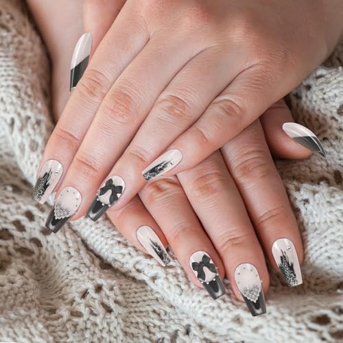 FEMBW Press on Nails Lang, Falsche Nägel 3D Schleife & Diamanten Schwarz Klebernagel Nägel, Fake Nails zum Aufkleben, Künstliche Fingernägel für Mädchen Mutter Frauen Geschenk FEMBW Press on Nails Lang, Falsche Nägel 3D Schleife & Diamanten Schwarz Klebernagel Nägel, Fake Nails zum Aufkleben, Künstliche Fingernägel für Mädchen Mutter Frauen Geschenk von FEMBW