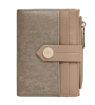 FEMONGY Kleines Portemonnaie Damen, Portemonnaie Damen klein, Geldbörse aus Wildleder mit Münzfach mit Reißverschluss, Mehrere Fächer, Khaki von FEMONGY