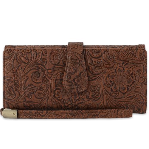 FEMONGY Portemonnaie Damen mit RFID-Schutz, RFID geldbörse, Geldbörse Damen Leder, Diebstahlschutz, Mehrere Kartenfächer, Reißverschlussfach auf der Rückseite und Handschlaufe, braun von FEMONGY