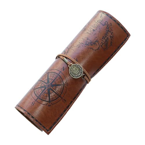 FEMONGY Federmäppchen Leder, Multifunktionales Federmäppchen, Retro-Rolle für Stift Bleistift Pinsel Kosmetikaufbewahrung, Dunkelbraun (20,5 * 31cm) von FEMONGY