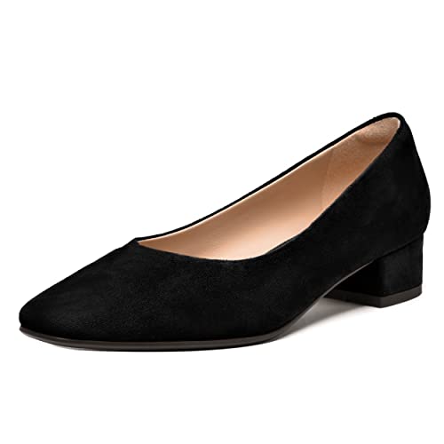 FEMSTEP Damen-Pumps aus Veloursleder, formell, zum Reinschlüpfen, quadratischer Zehenbereich, 3,8 cm, Schwarz, 41 EU von FEMSTEP
