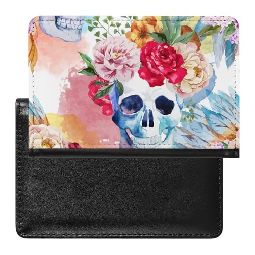 FENAC Reisepass Hülle Blumen Totenkopf Passhülle Reisepassetui Reisezubehör Passport Holder Für Damen Herren von FENAC