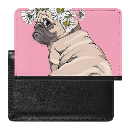 FENAC Reisepasshülle Blume Mops Hund Reisepass Schutzhülle Geldbörsen Für Kreditkarten Ausweis Reisedokumente von FENAC