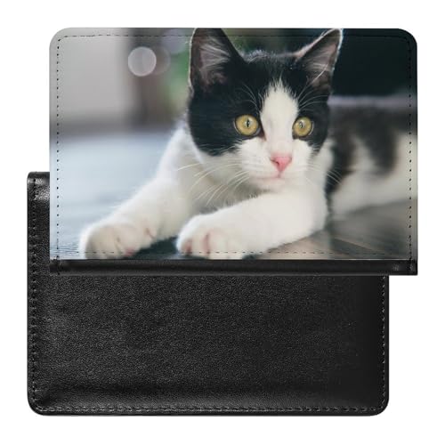 FENAC Reisepasshülle Schwarz-Weiß-Katze Reisepass Schutzhülle Geldbörsen Für Kreditkarten Ausweis Reisedokumente von FENAC