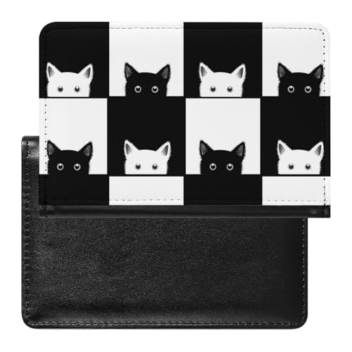 FENAC Reisepasshülle Schwarze Und Weiße Katze Reisepass Schutzhülle Geldbörsen Für Kreditkarten Ausweis Reisedokumente von FENAC