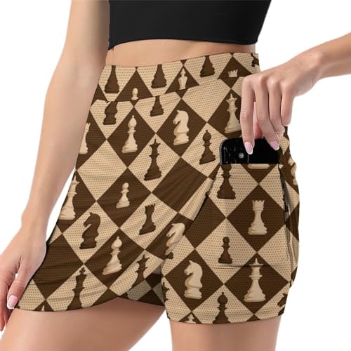 FENAC Schach Damen Tennisrock Mit Hose Minirock Golfrock Hosenrock Sommerrock Tennis Skort Laufrock Mit Taschen von FENAC