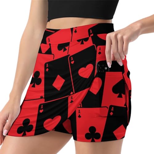 FENAC Spielkarten Damen Tennisrock Mit Hose Minirock Golfrock Hosenrock Sommerrock Tennis Skort Laufrock Mit Taschen von FENAC