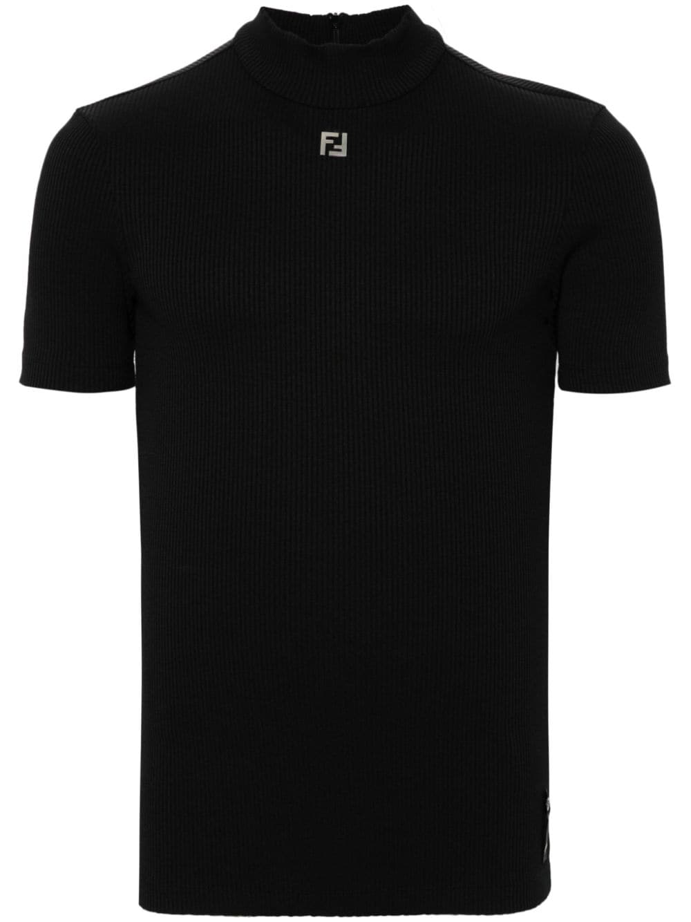 FENDI Geripptes T-Shirt mit FF-Schild - Schwarz von FENDI