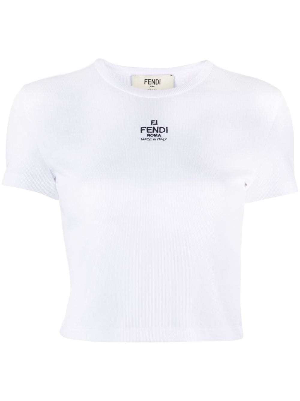 FENDI Geripptes T-Shirt mit Logo-Stickerei - Weiß von FENDI