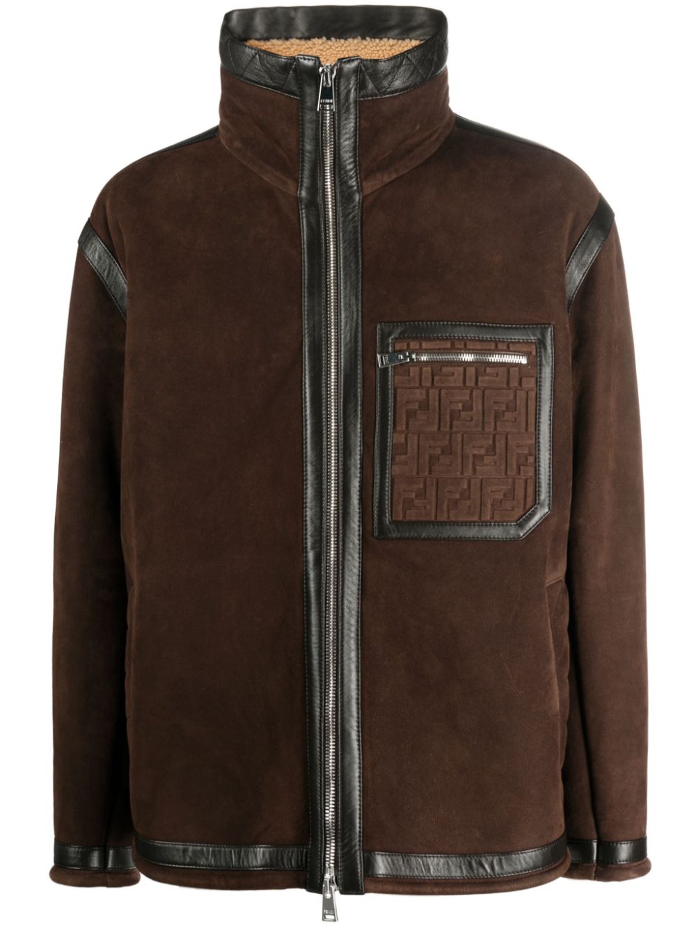 FENDI Jacke aus Shearling mit Logo-Prägung - Braun von FENDI