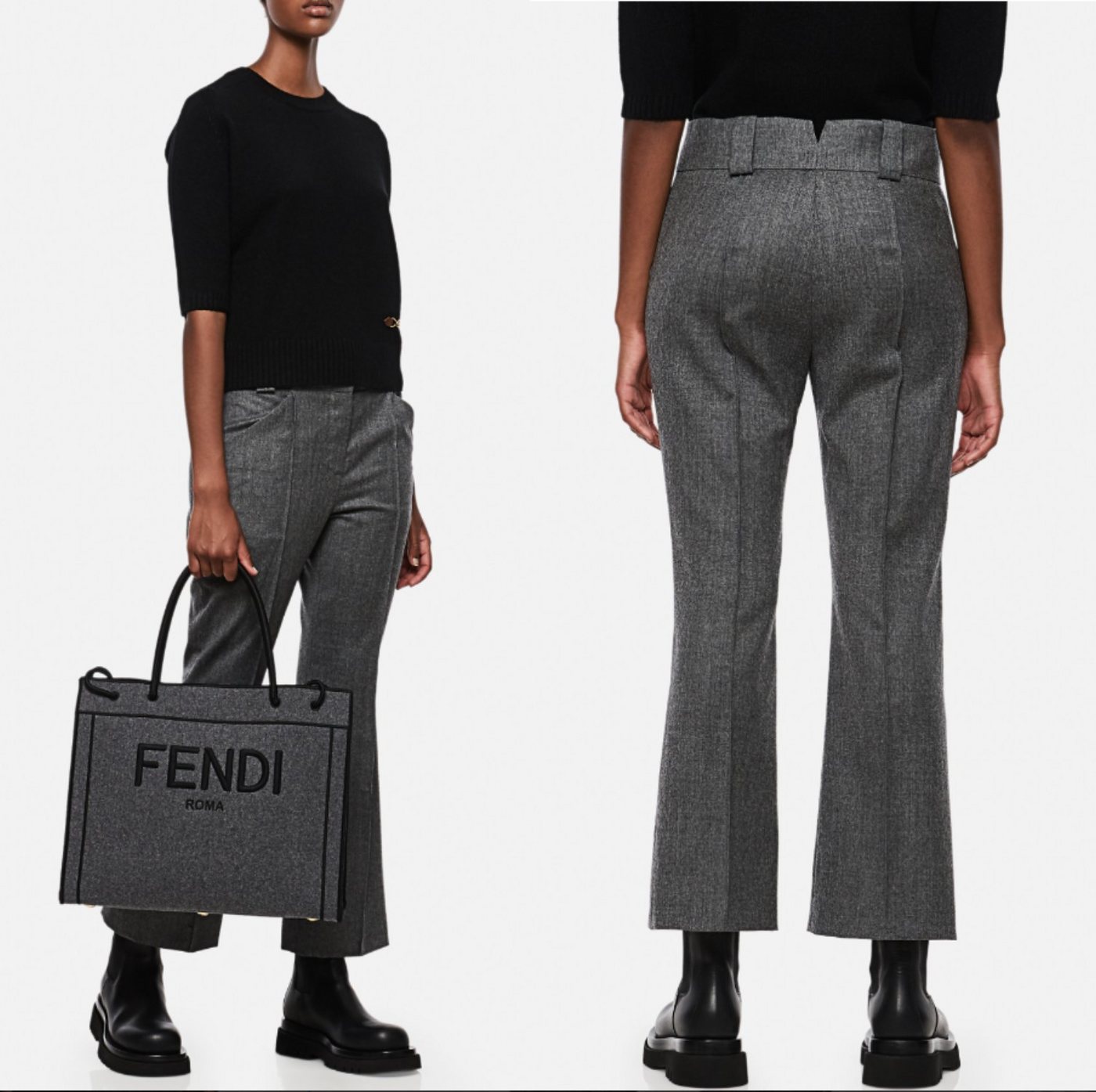 FENDI Stoffhose FENDI ICONIC TAILORED CROPPED FLARED SUIT PANTS TROUSERS ANZUG HOSE WO von FENDI