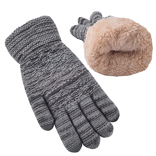 Damen Winter Warm Touchscreen Handschuhe Damen Thermo Zopfstrick Wolle Fleece gefüttert Handschuh für kaltes Wetter, grau-mix, Einheitsgröße von FENELY