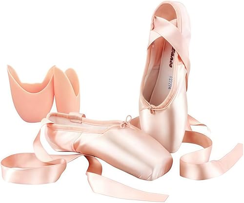 FENG Ballett Spitzenschuhe Satin Professionelle Tanzschuhe Rosa Ballerinas mit Aufgenähten Bändern und Spitzenschoner für Damen Mädchen von FENG
