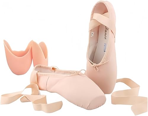 FENG Ballettschuhe Professionell Tanzschuhe mit Spitzenschoner und genähtes Band für Damen/Mädchen von FENG