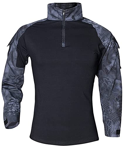 FENG Tactical Military Combat T-Shirt für Herren Langarm Slim Fit Camo Shirt Militäruniform Airsoft Zubehör Jagd Wandern (Black Python,S) von FENG