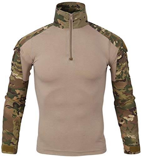 FENG Tactical Military Combat T-Shirt für Herren Langarm Slim Fit Camo Shirt Militäruniform Airsoft Zubehör Jagd Wandern (CP Camo,4XL) von FENG