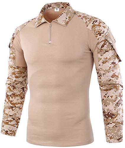 FENG Tactical Military Combat T-Shirt für Herren Langarm Slim Fit Camo Shirt Militäruniform Airsoft Zubehör Jagd Wandern (Desert Digital,M) von FENG