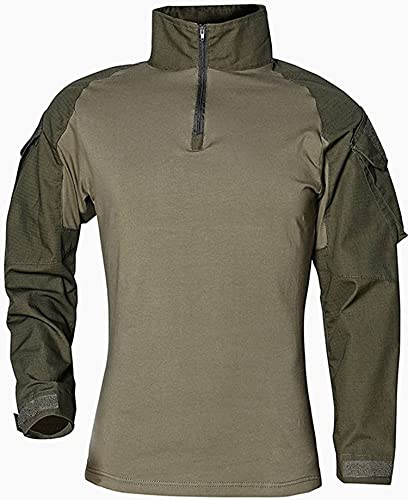 FENG Tactical Military Combat T-Shirt für Herren Langarm Slim Fit Camo Shirt Militäruniform Airsoft Zubehör Jagd Wandern (Green,L) von FENG