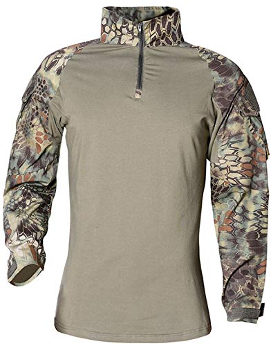 FENG Tactical Military Combat T-Shirt für Herren Langarm Slim Fit Camo Shirt Militäruniform Airsoft Zubehör Jagd Wandern (Green Python,XL) von FENG
