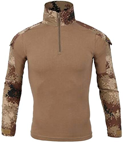 FENG Tactical Military Combat T-Shirt für Herren Langarm Slim Fit Camo Shirt Militäruniform Airsoft Zubehör Jagd Wandern (HuangMoSe,XL) von FENG