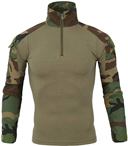 FENG Tactical Military Combat T-Shirt für Herren Langarm Slim Fit Camo Shirt Militäruniform Airsoft Zubehör Jagd Wandern (Jungle Camo,2XL) von FENG