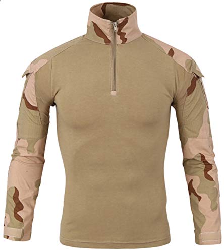 FENG Tactical Military Combat T-Shirt für Herren Langarm Slim Fit Camo Shirt Militäruniform Airsoft Zubehör Jagd Wandern (Tricolor Desert,L) von FENG