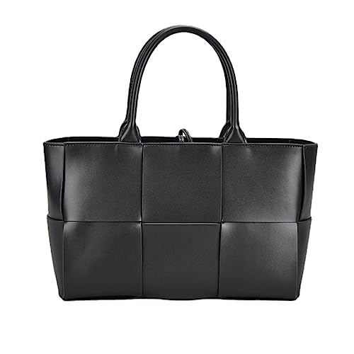 Damen-Schultertasche aus gewebtem Leder, mit Tragegriff oben, Arbeitstasche mit passender Clutch.., A-Schwarz, Large von FENGJINRUHUA